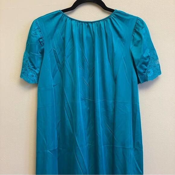 Vintage M Lauren Lorraine green chemise button down lace pajama - Picture 6 of 9